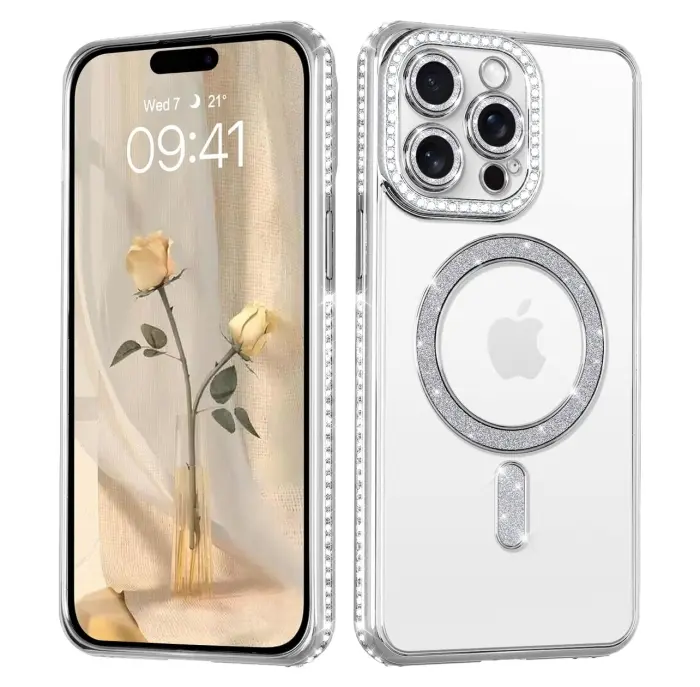 Coque pour iPhone 15 Pro Max Diamant MagSafe Gris