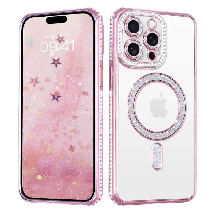 Coque pour iPhone 15 Pro Max Diamant MagSafe Rose