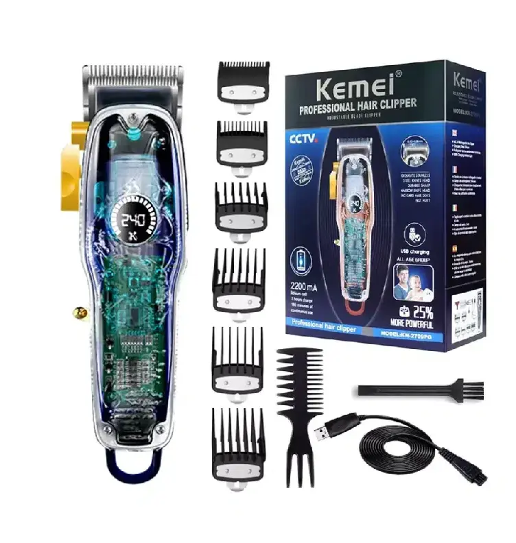 Tondeuse à cheveux - Transparent - USB - Rechargeable - KM-2709pg