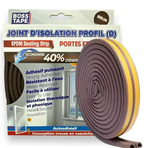 Joint d'étanchéité pour porte , fenêtre, isolation thermique, Type D, Marron