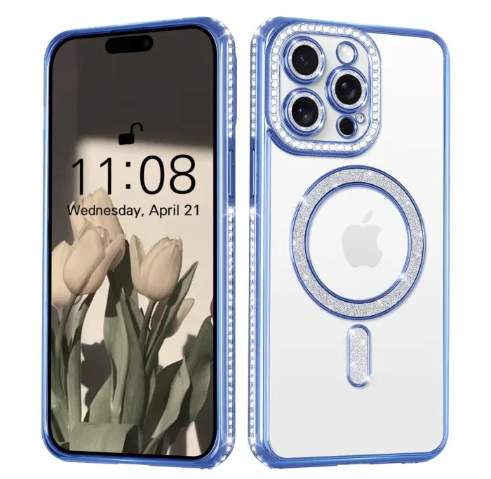 Coque pour iPhone 15 Pro Max Diamant MagSafe Bleu