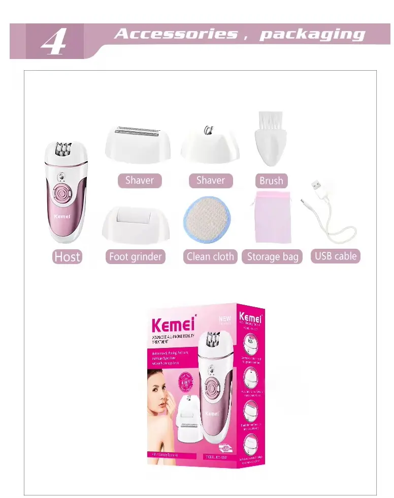 Epilateur électrique Rechargeable 4 en 1 pour femmes, outil de soins Corps et pieds