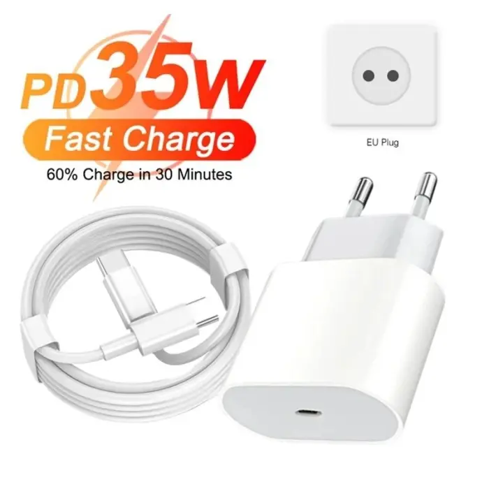 Chargeur 35W Rapide Pour iPhone Série 15 USB-C avec Câble C