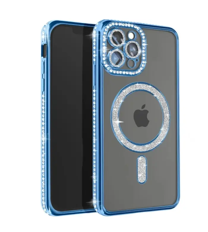 Coque pour iPhone 13 Pro Max Diamant MagSafe Bleu