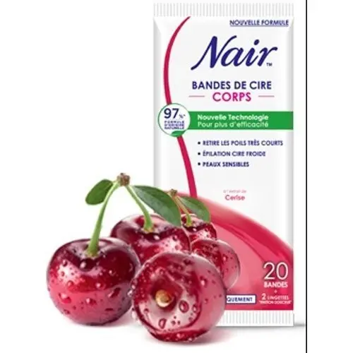 Nair 20 Bandes d'Epilation Cire Froide Cerises & 2 Lingettes