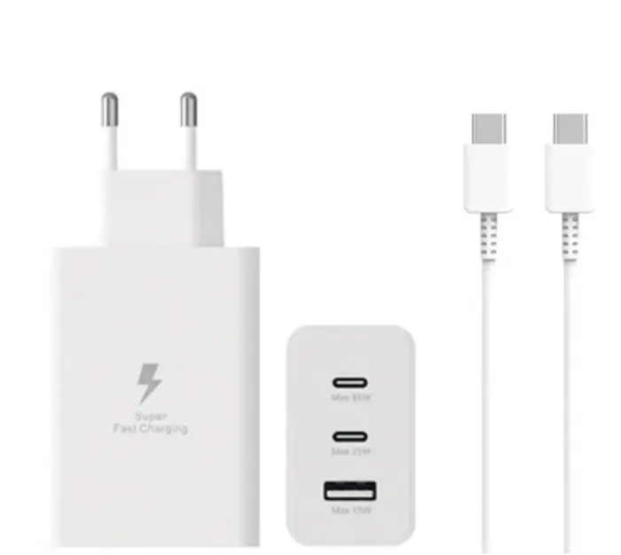 Chargeur Secteur Ultra Rapide 3 Ports 65w Avec Câble Type C Blanc