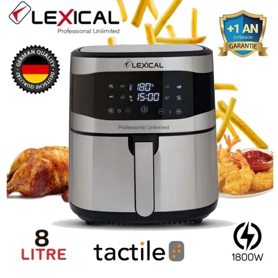 Friteuse-Air Fryer-Sans Huile -Afficheur LED Lexical 1800W-8Litres -Garantie 1an