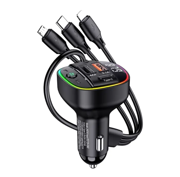 Transmitter TRIO FM Bluetooth Chargeur Auto PD100W & Câble 3 en 1 Noir