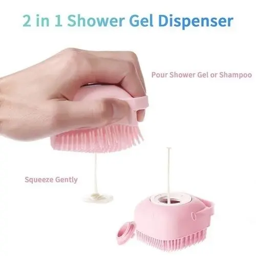 Brosse de Bain Silicone avec Distributeur Shampooing Rose