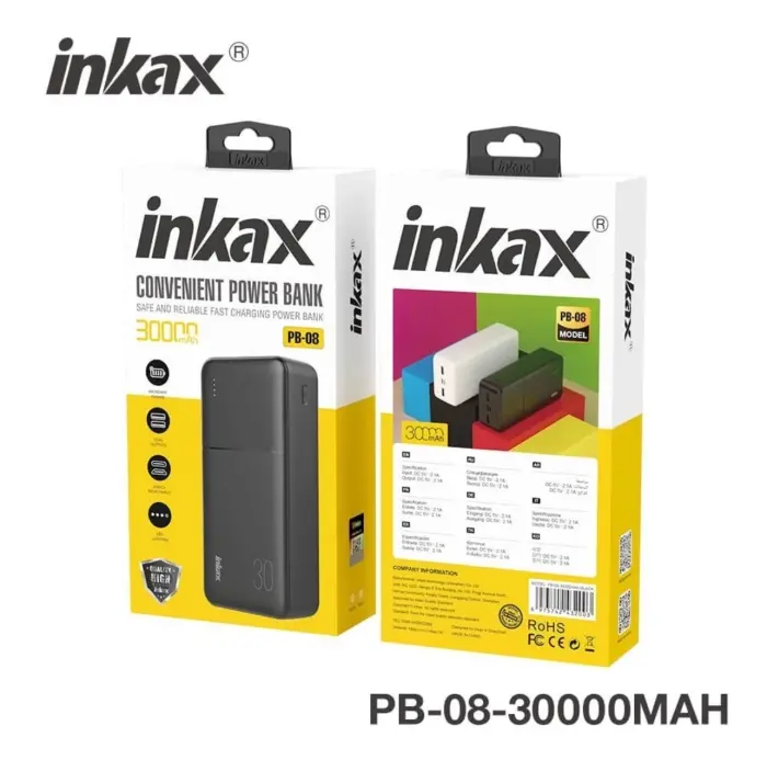 inkax Power Bank 30000 mAh Charge Rapide 2 Ports USB