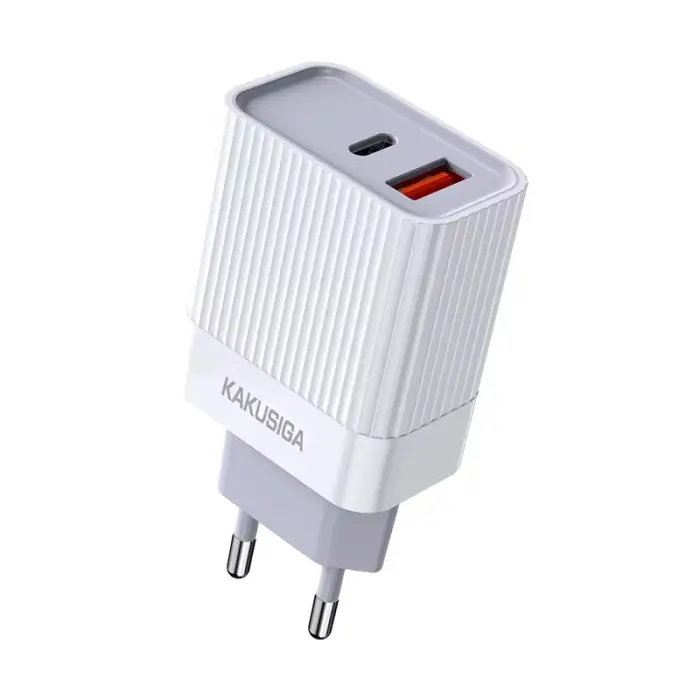 KAKUSIGA Tête De Chargeur Ultra Rapide Type-C ET USB 25W QC 3.0 Blanc