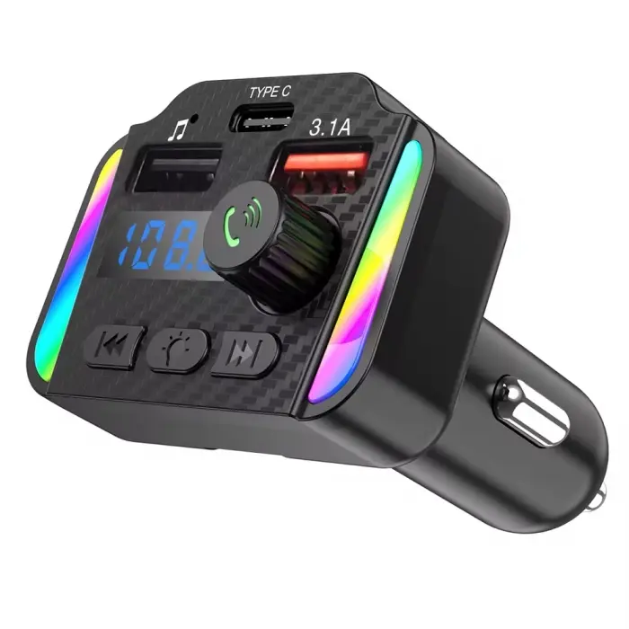 Transmetteur FM Bluetooth 5.3 & Port Type-C Lecteur MP3 & Écran LED