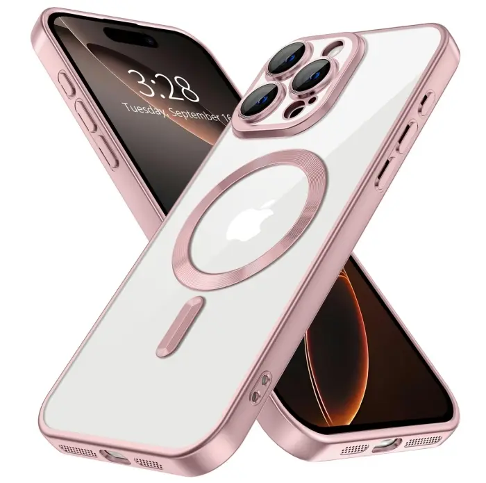 Coque Pour IPhone 16 Pro Max Magnétique MagSafe Antichoc Bord Rose
