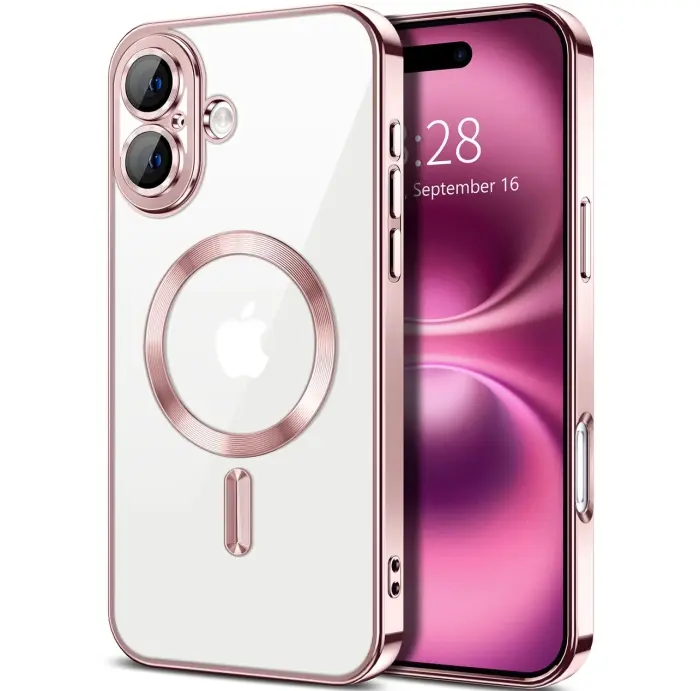 Coque Pour IPhone 16 Magnétique MagSafe Antichoc Bord Rose