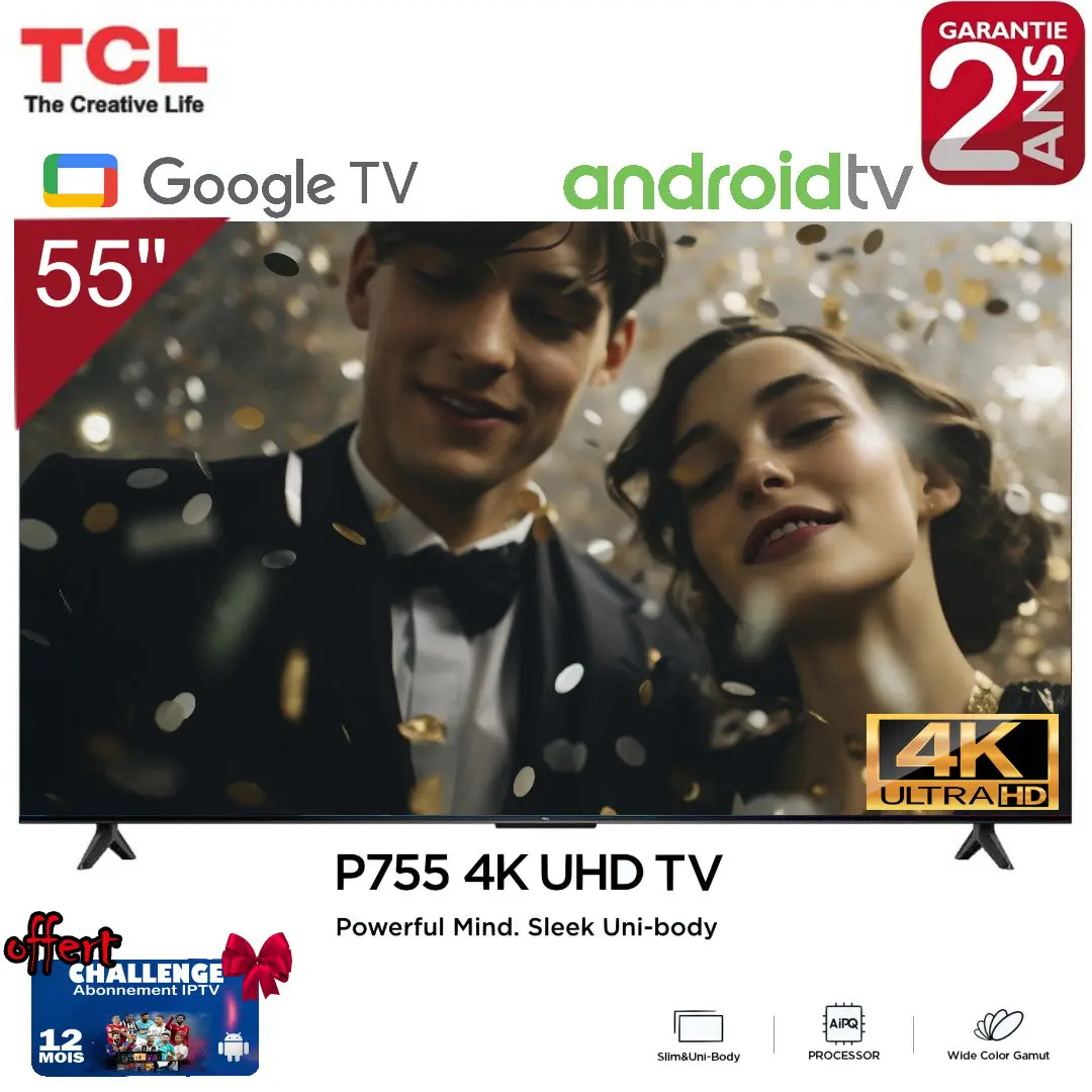 Tv TCL 55'' Smart Google P755 UHD 4K + Abonnement TV