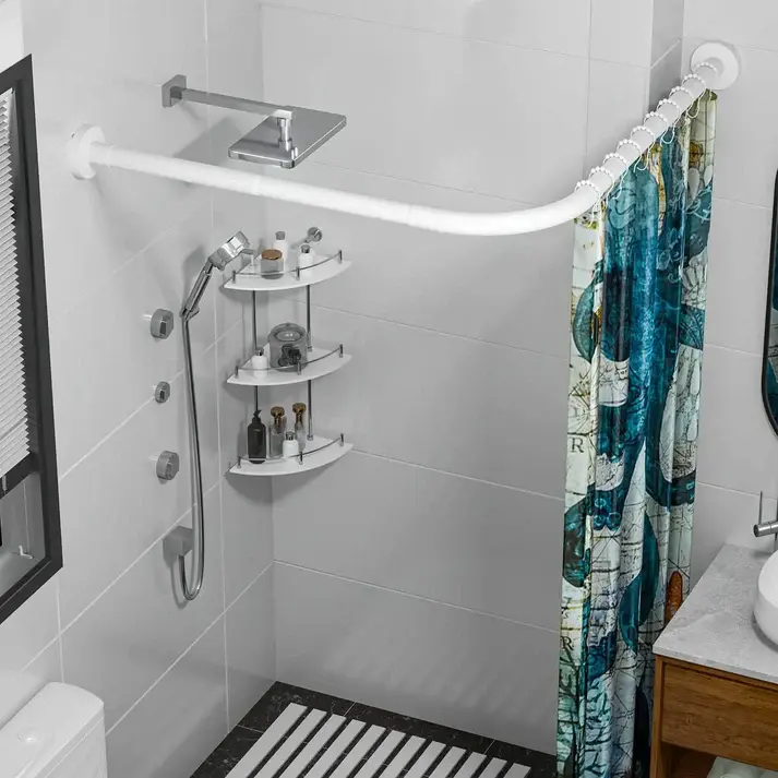 Barre de douche d'angle Tringle universelle Aluminium Blanc 90cmx90cm