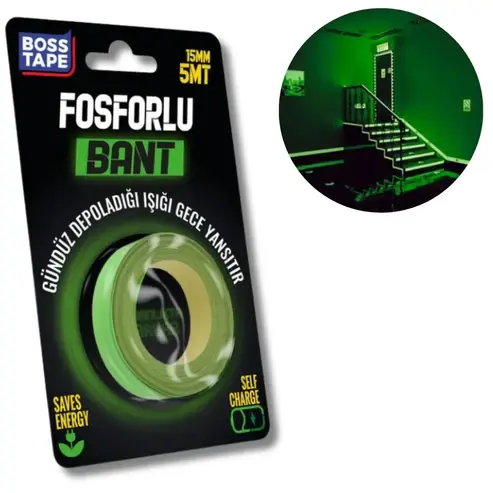 Ruban adhésif phosphorescent fluorescent lumineux 15mmx5m