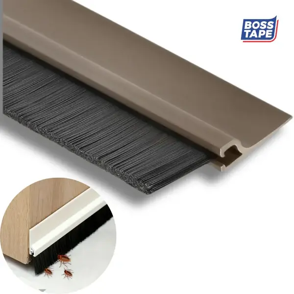 Boudin de Porte MARRON, Baguette à brosse en PVC Adhésive