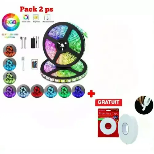 Pack Kit ruban LED RGB - 16 couleurs - 4 modes - 5M + Scotch double face