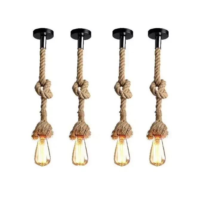 Pack de 4 suspensions corde luminaire - 1M- Avec lampe filament E27