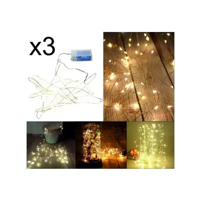 lot de 3 Guirlande de 2.3m équipée de 20 led blanches sur piles