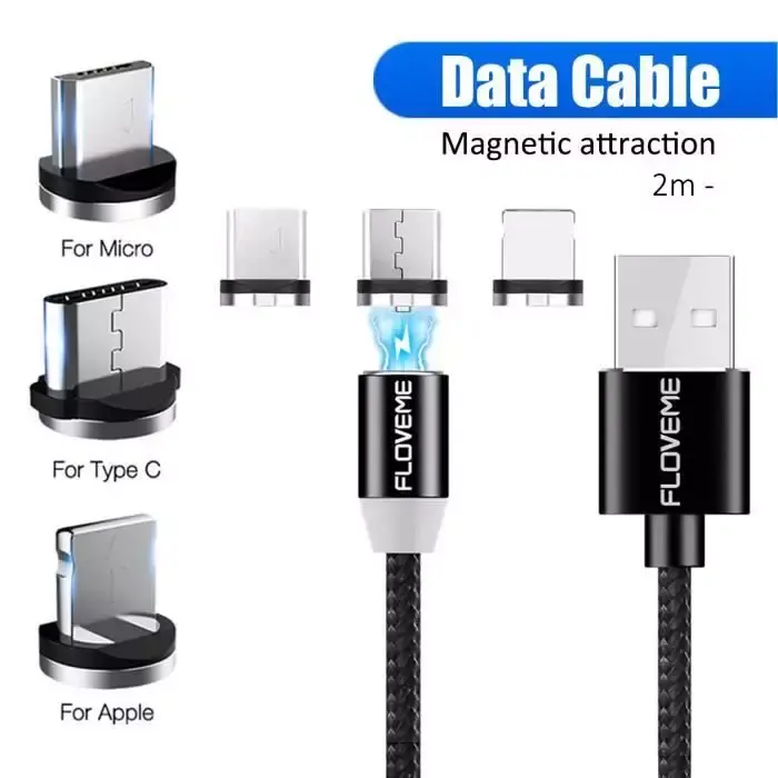 Cable Magnétique 3 en 1 Micro USB IOS Type C