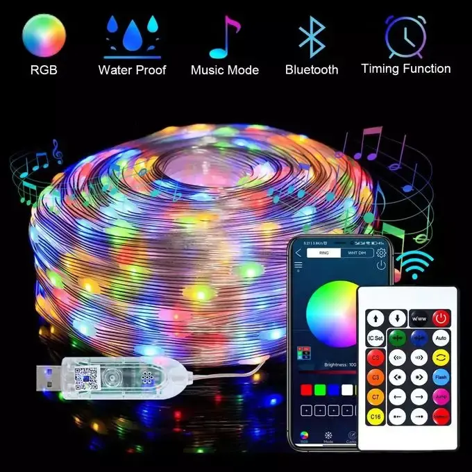 Ruban RGB LED Bluetooth - Strip Lights - avec effet multicolore - synchro Musical