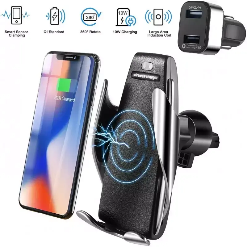 Support & Chargeur - Sans fil - Pour voiture Smart Sensor S5 - Noir