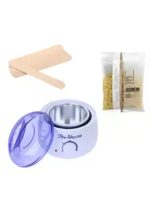 Chauffe Cire Pro Wax 100 + 100g Cire + 10 Spatules en Bois : Pack Epilation