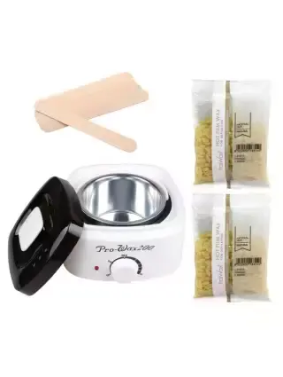 Chauffe Cire Pro Wax 200 + 200g Cire + 15 Spatules en Bois : Pack Epilation