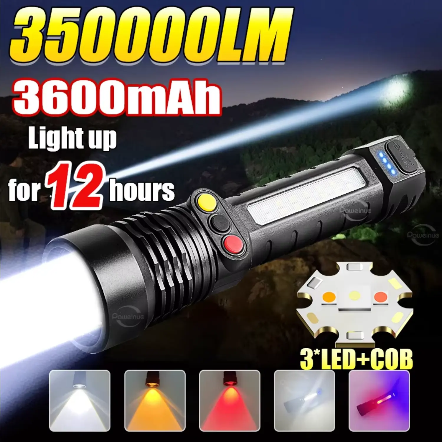 Lampe de poche LED rechargeable avec trois diodes
