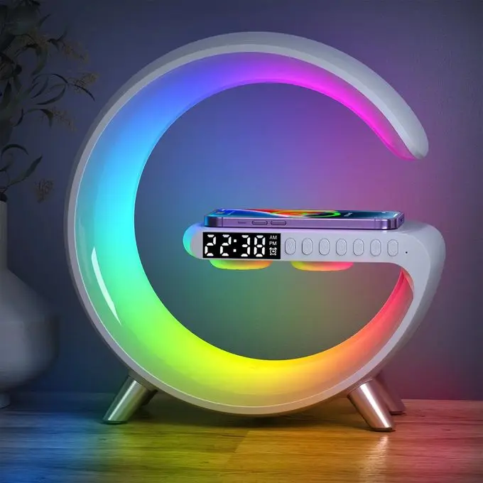 Lampe LED - Haut-parleur Bluetooth - Chargeur sans fil - Réveil - Horloge