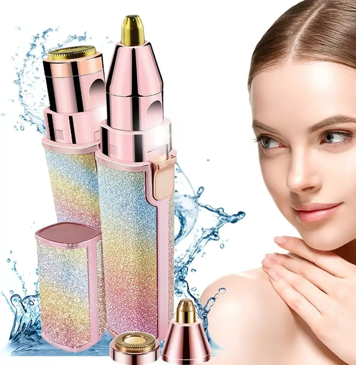 Épilation faciale, sourcils rechargeable 2 en 1 et épilateur indolore,sourcils, lèvres, corps et visage avec lumière LED...