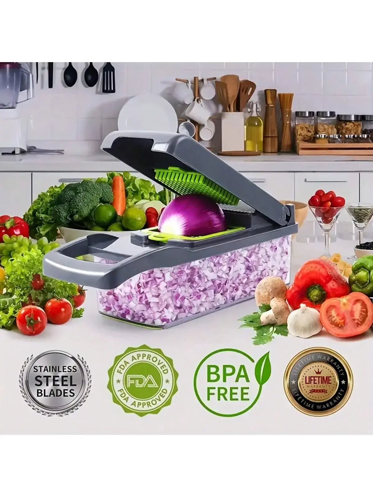 Multifonctionnel Hachoir Végétale - Découpeur Fruits Et Légumes - Ensemble de 16 pièces | Nextdeal Tunisie