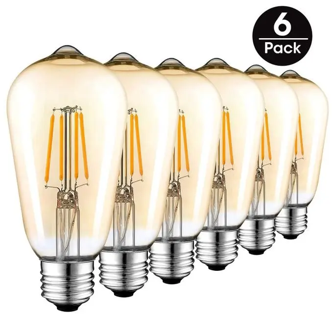 Pack de 6 Ampoules LED Filament Vintage - 4W - E27 - 220 V
