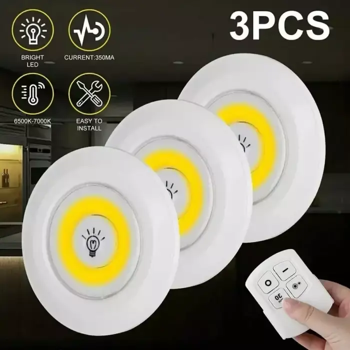 Lot de 3 Spots Led Sans Fil avec Télécommande