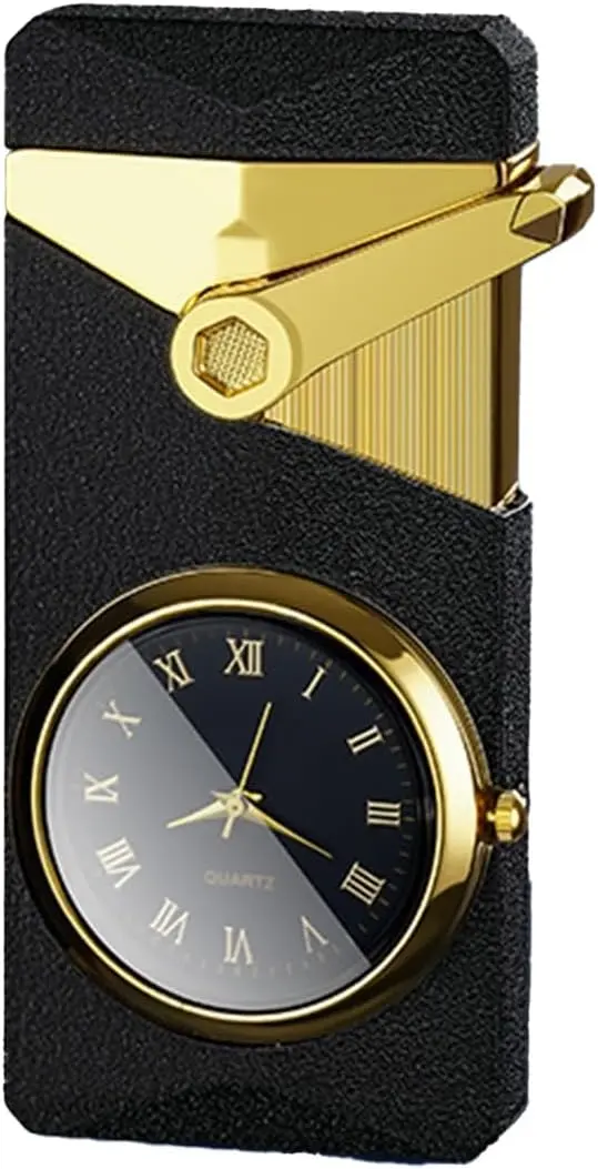 Briquet Montre portable coupe-vent, briquet à deux flammes, collection cadeau pour homme (noir)