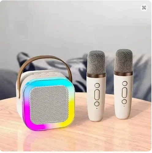 Haut Parleur Bluetooth K12 avec 2 Micro Karaoké Sans Fil Beige